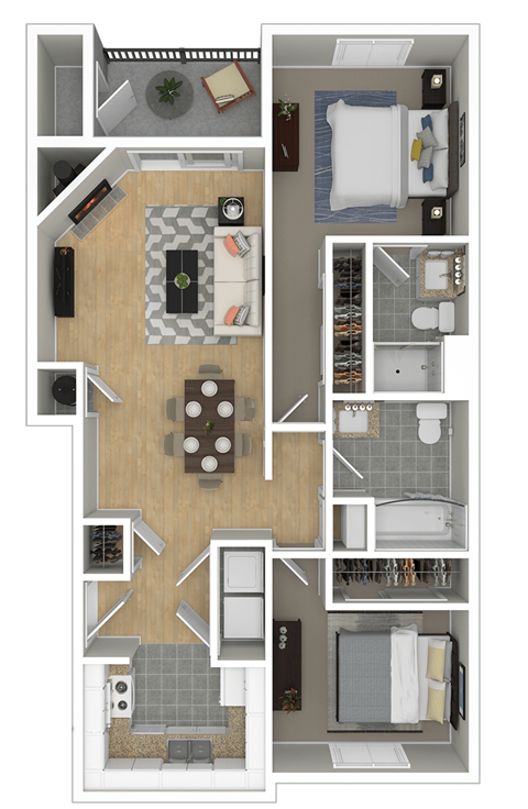 Floor plan for 2 beds, 2 baths, 968 sqft
